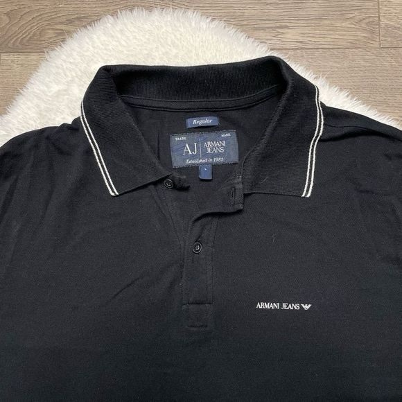 Armani Jeans AJ Mens Small Or Womens Large Black Short Sleeve Polo Shirt - Picture 2 of 7